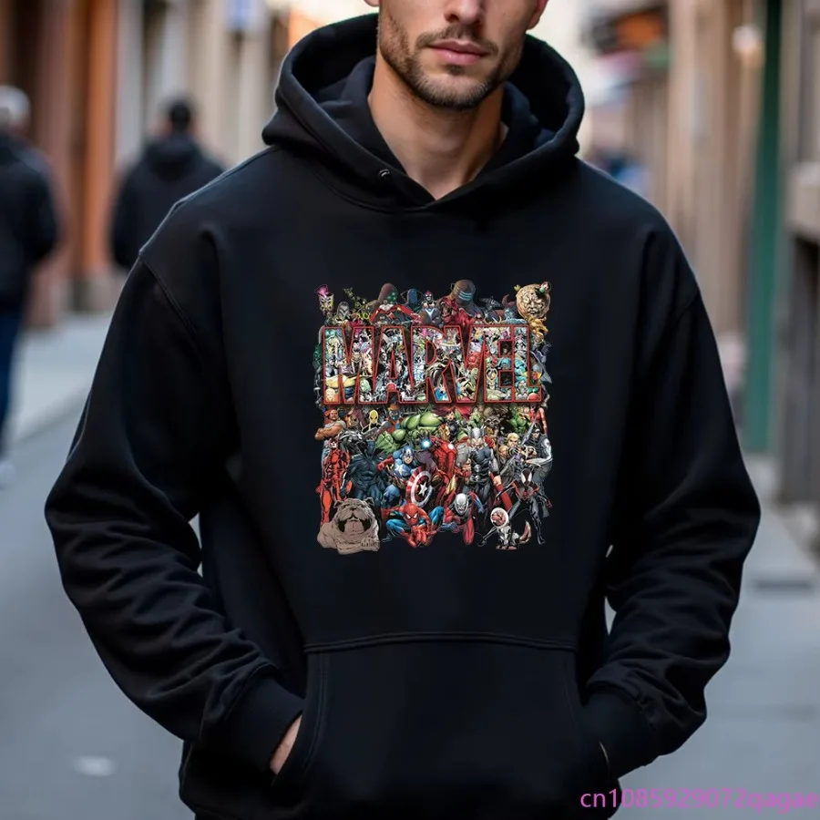 سويت شيرت بقلنسوة مطبوع عليه Marvel Superhero Combo لجميع المواسم، قميص رياضي كاجوال عالي الجودة للرجال في الهواء الطلق