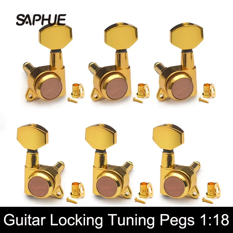 

SAPHUE Guitar Locking Tuners 1:18 Lock String Tuning Key Pegs Machine Head Hexagonal Handle for Electric Folk Acoustic Guitars