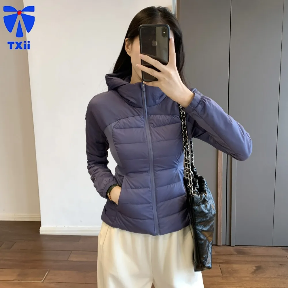 TXii New 90 White Duck Down Vacuum Split Filled Down Arc Line Line Multi-Piece Honing Line Removable Hooded Slim Down Jacket