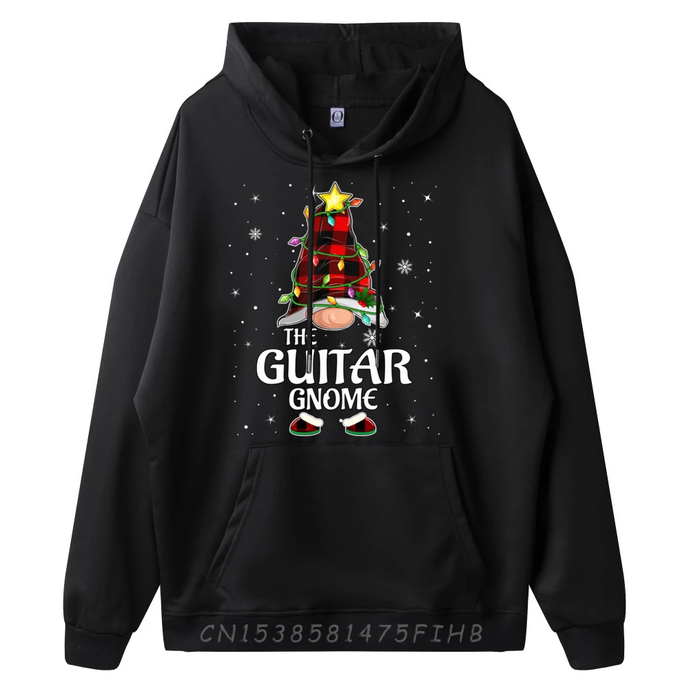 Red Plaid Guitar Gnome Matching Christmas Pajama Mens Designer Clothes Pullover Hoodies Illustration