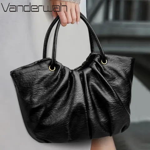 럭셔리 Pleated 여름 작은 캐주얼 토트 백 여성을위한 고품질 가죽 숙녀 손 가방 어깨 Crossbody 가방 Sac A Main