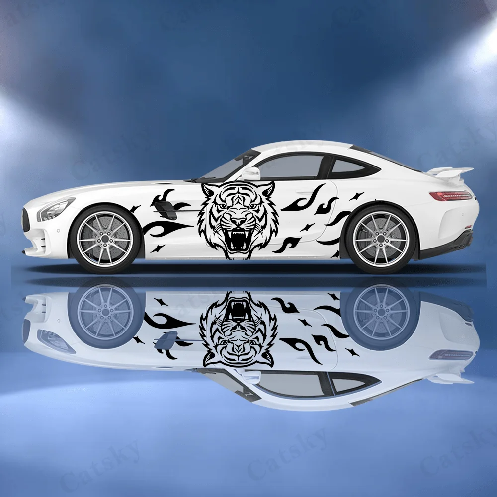 

Пламенная линия, животное, волк, тигр, автомобильные виниловые наклейки, самоклеящаяся наклейка из ПВХ, подходит для грузовиков, внедорожников, украшения, автоаксессуары