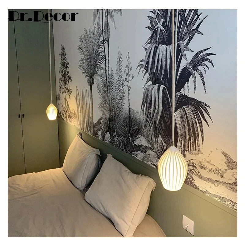 Modern British Style Elegance Ribbed Ceramics Pendant Lights for Dining Island Living Room  Suspension Chandeliers White Shade