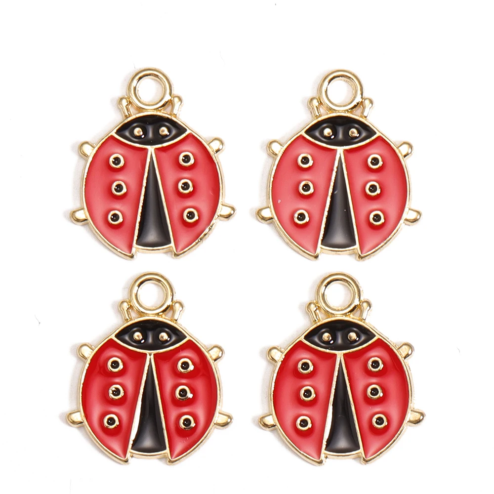 10 Stück 3D Mini Marienkäfer Legierung Emaille Charms Niedlicher Tier Anhänger für Halskette Armband Ohrringe DIY Schmuck handgemachte Produkte – Detail 10