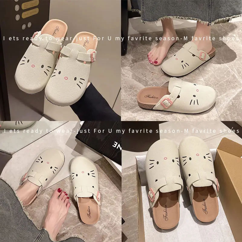 fashion Sanrio Hello Kitty Cat kawaii Anime Slippers Summer Female Thick Sole Flat Shoes Sweet Cartoon Outdoor Anti Slip Slipper