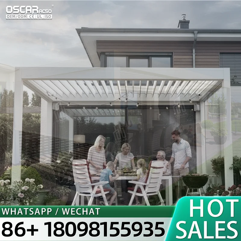 Motorized Pool Enclosure Freestanding Aluminum Louvre Sun Pergola Louvered Patio Roof for US Gardens UK Backyards Outdoor Events