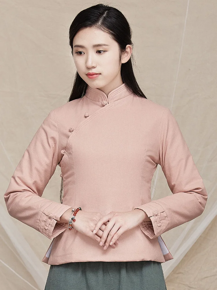 

Classic Return Cotton Linen ort Jaet Top Chinese Sle Women's Small Cotton Coat Thiened Winter Regular Sve