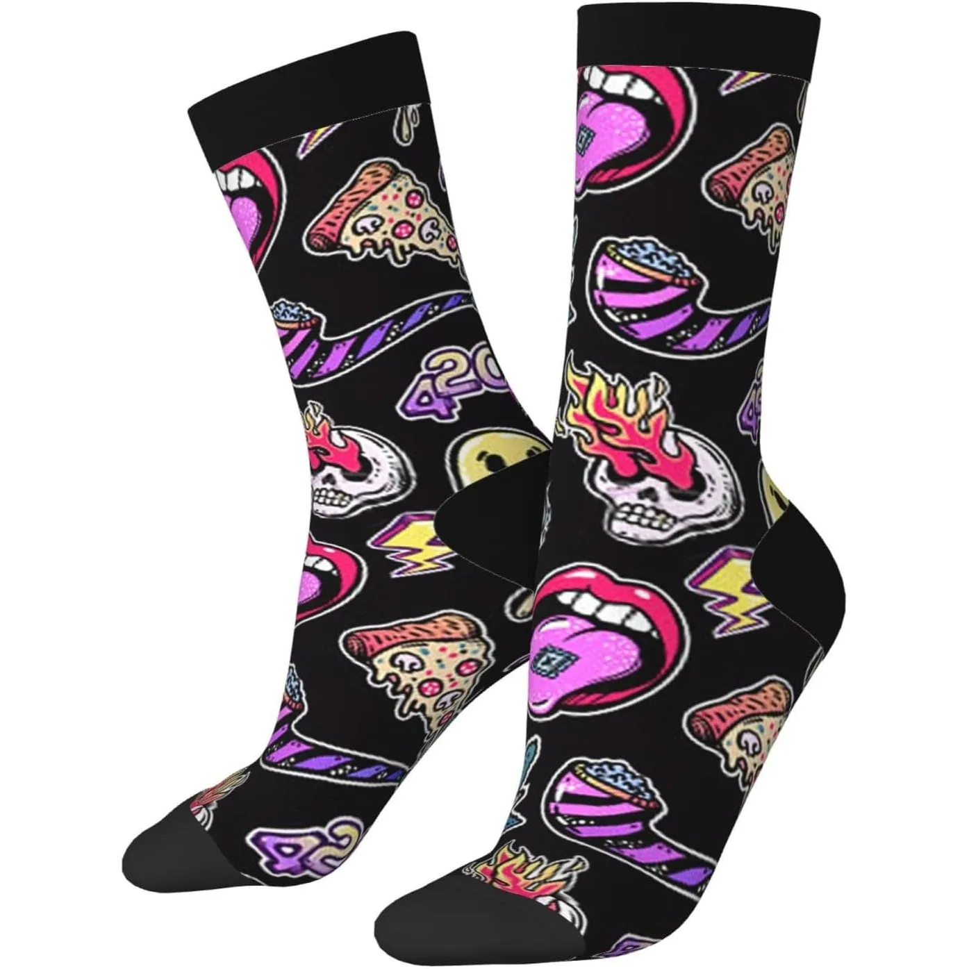 Stoned Trippy Psychedelic Character Crew Socks for Men Women, 2-Pack Casual Graphic Socks