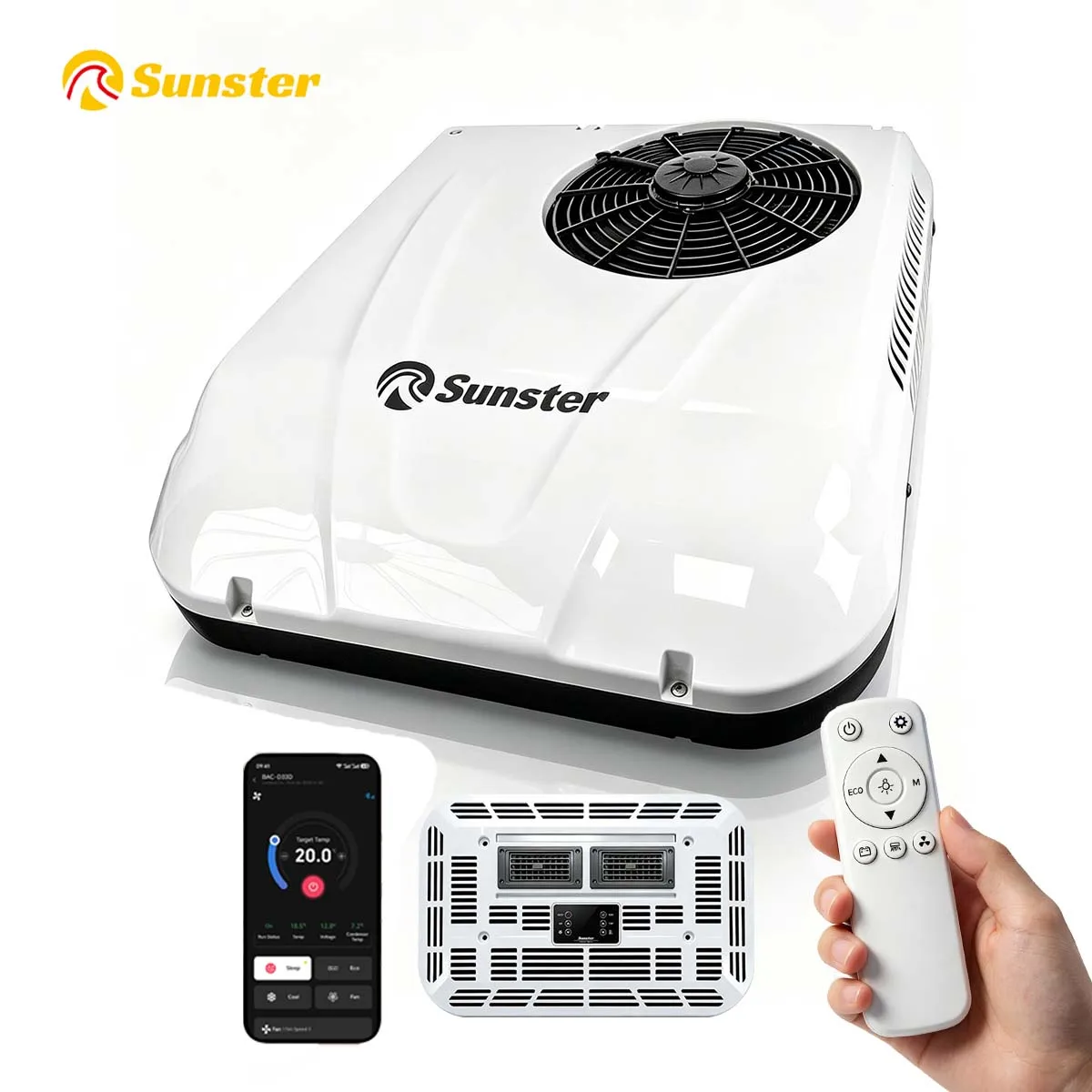 12V Bluetooth APP Control Rooftop Parking Air Conditioner With LED Light/Efficient Cooling AC For Truck Motorhome Van Bus Excavator