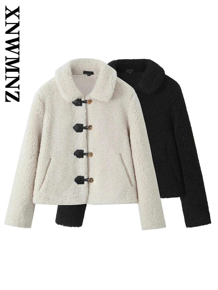 XNWMNZ Woman's 2024 Autumn/Winter Fashion Turn-down Collar Long Sleeve Jacket Female Casual Solid Color Single-breasted Coat Top