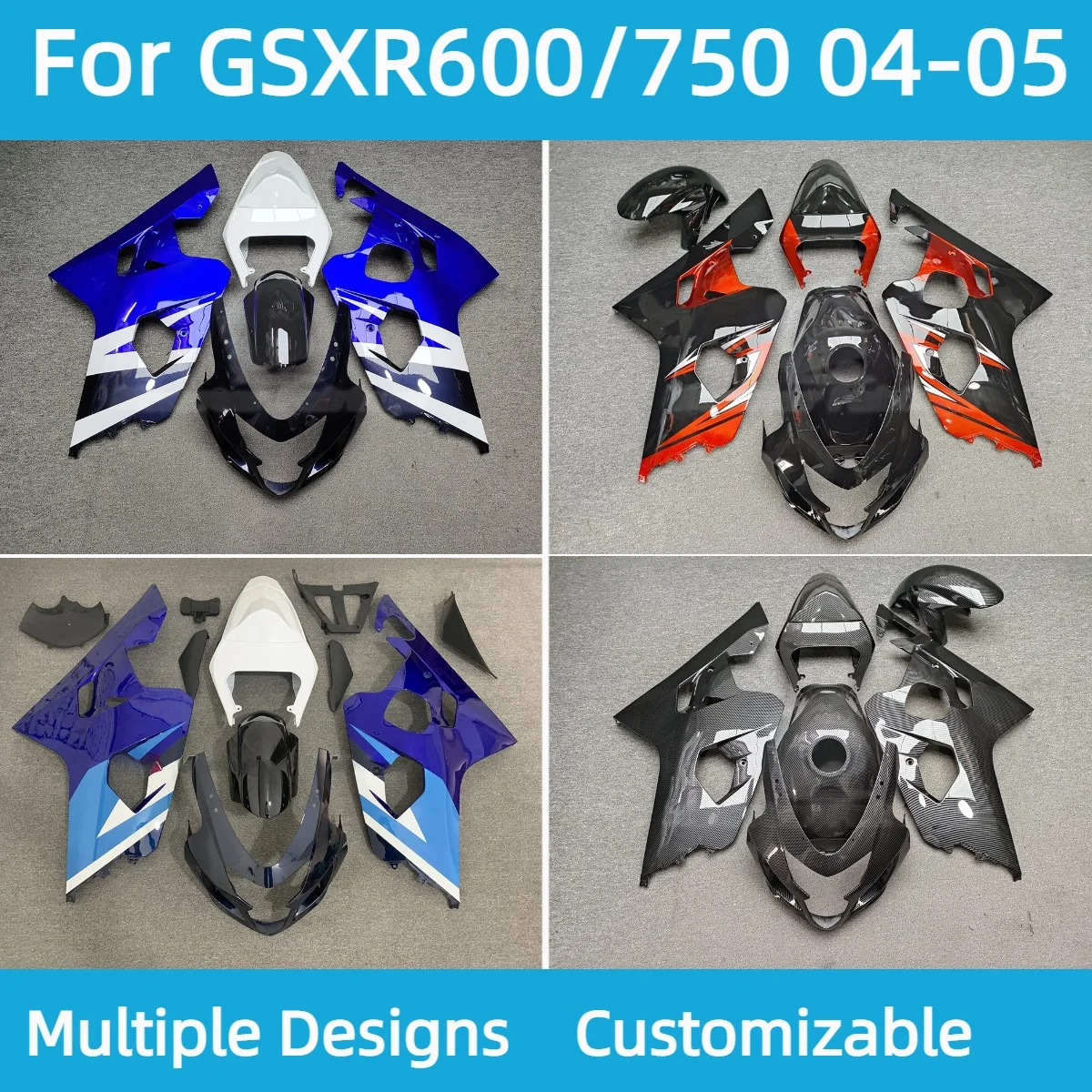 

Комплект обтекателей GSXR 600 750 2004 2005, комплект деталей кузова мотоцикла из углеродного волокна, обтекатели для GSXR600 GSXR750 04 05