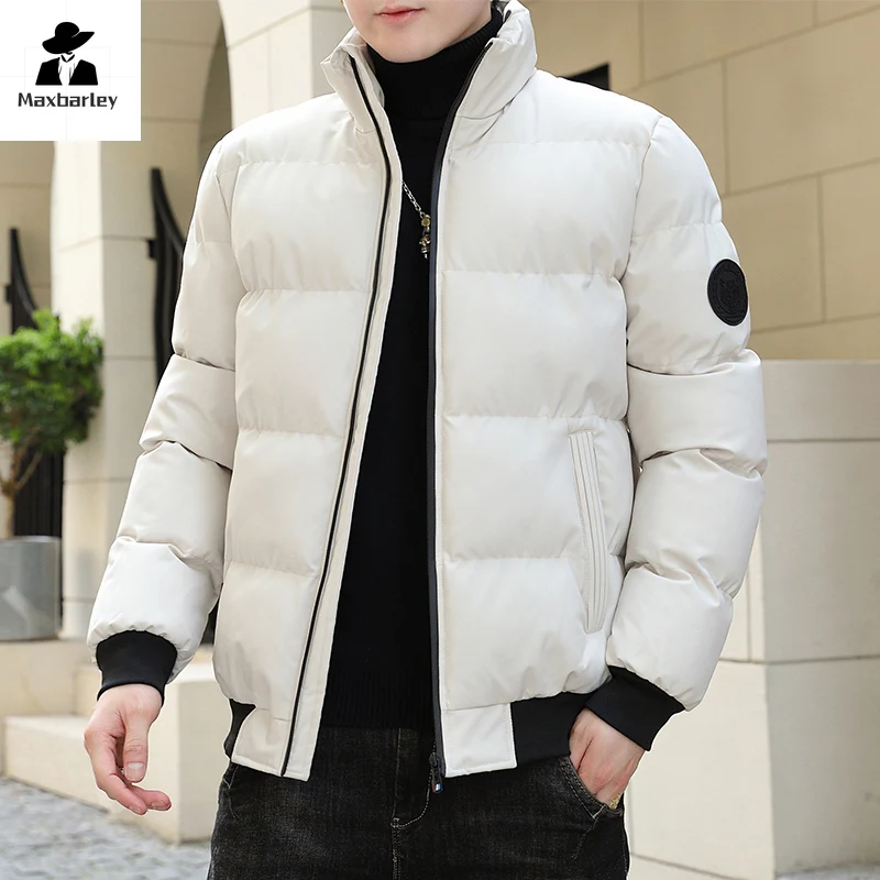 New Winter Thick Jacket Men's Fashion Casual Short Cold-proof Down Cotton Warm Coat Male Lightweight Snow Solid Color Parka