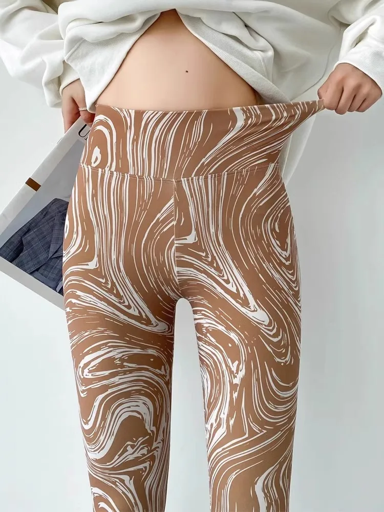 Women's High Waist Fce Lined Thiened Yoga Pants Autumn Winter New Sle fiti Zebra Pattern ark Base Layer Pants