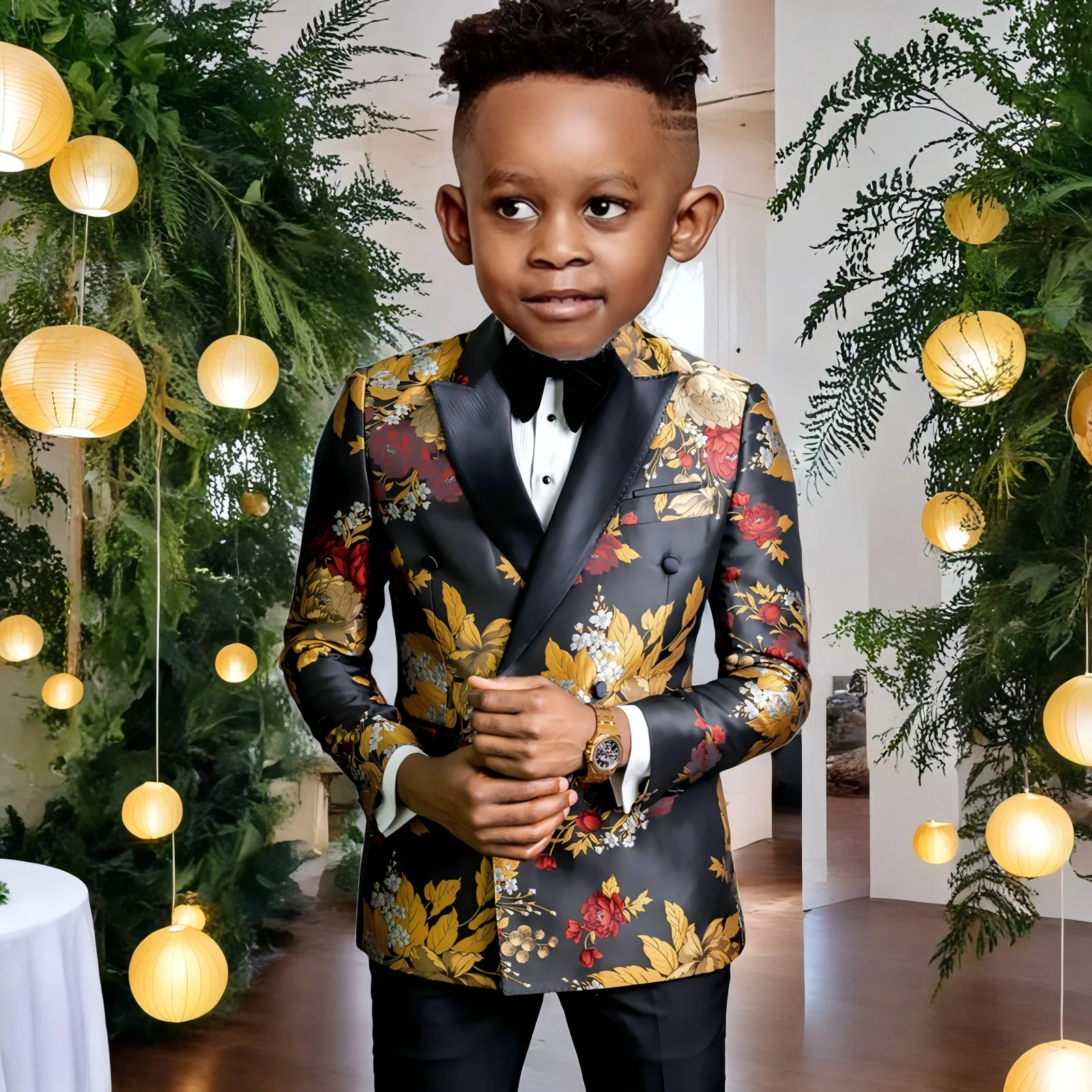 

Suit for Boys Fashion Double Breasted Floral Child Wedding Performance Outfits 2-16T Kids School Uniform Blazers Set