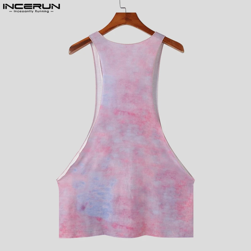 INCERUN Tops 2024 American Style Fashion Mens Tie Dye Low Neck Vests Sexy Casual Summer Hot Sale Sleeveless Thin Tank Tops S-5XL