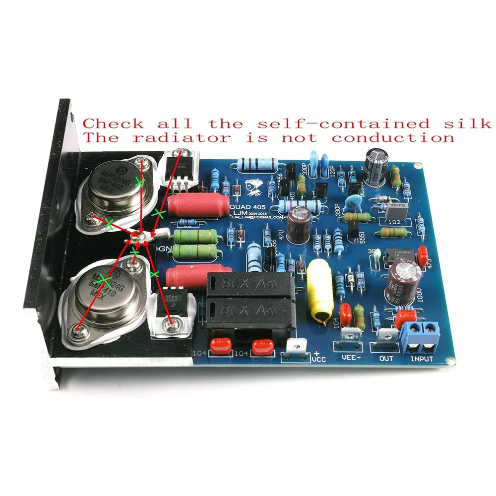 2pcs QUAD405 CLONE Audio Power Amplifier Board MJ15024 100W*2 stereo audio Amplifier DIY KIT Assembled with Angled aluminum T006