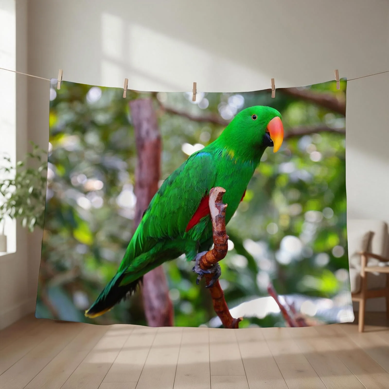 Stunning Eclectus Parrot on Branch Throw Blanket For Sofa Thin Luxury St Bed Fashionable for babies Blankets
