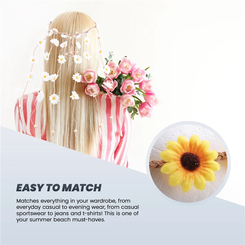ABFS 2Pcs Flower Hippie Headband Floral Crown Summer Sunflower Hair Accessories For 70 S Bohemian Costumes Style