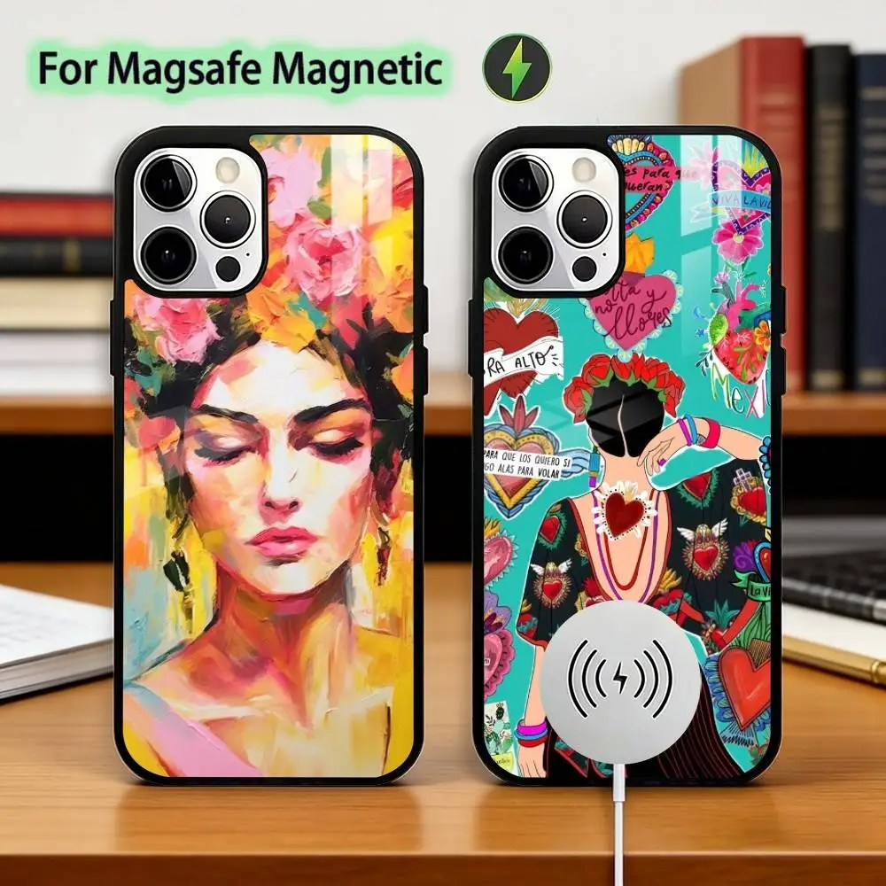 

Fashion FridaS-S K-Kahlo Phone Case For iPhone17,16,15,14,13,12,11 Plus,Pro Magnetic For Magsafe Wireless Charging