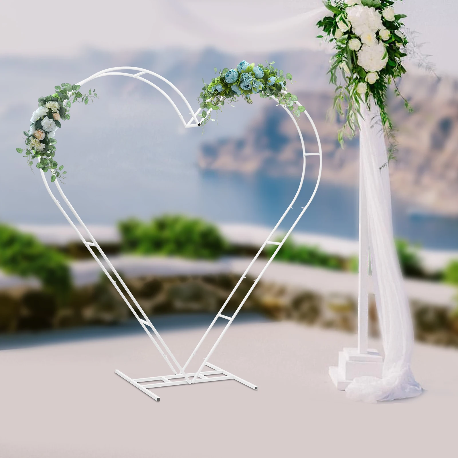 

Белый двойной металлический свадебный арочный фон, 6,79x6,89 футов, подставка в форме сердца, для фотографии, дня рождения, банкета