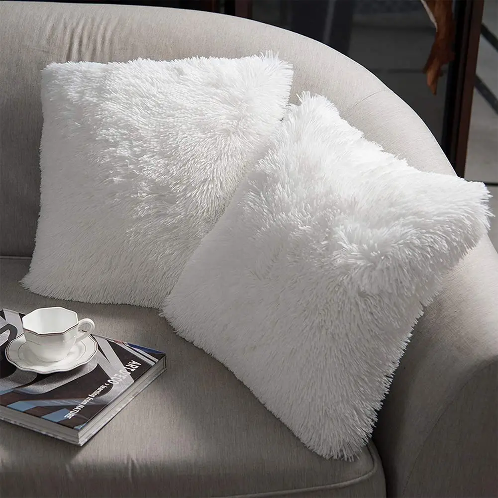 Luxury Soft Faux Fur Fleece Cushion Cover Pillowcase Spring Decorative Throw Pillows Covers, No Pillow Insert,18x18 Inch 2 Pack