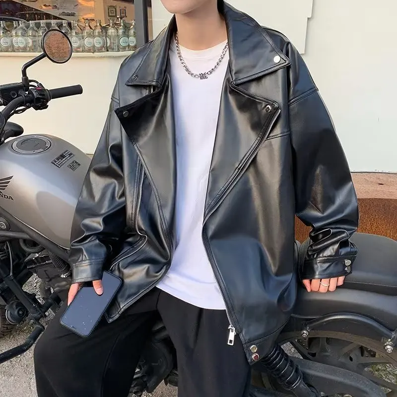 

Men's Clothing Men's Jacket Spring PU Leather Jacket for Men High-end Motorcycle Windbreaker Loose Casual Versatile Male Coat