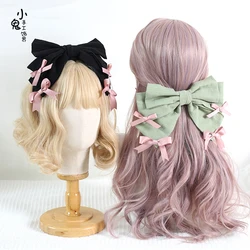 Original Lolita Cotton Bow Elegant Headband Head Clip Black Pink