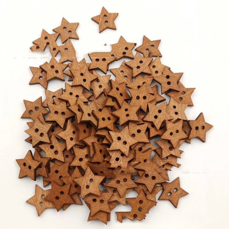 50PCS 20mm 2 Holes DIY Buttons Five-pointed Star Shape Wooden Button Pretty Clothes Bag Ornament Scrapbook Craft Sewing Buttons