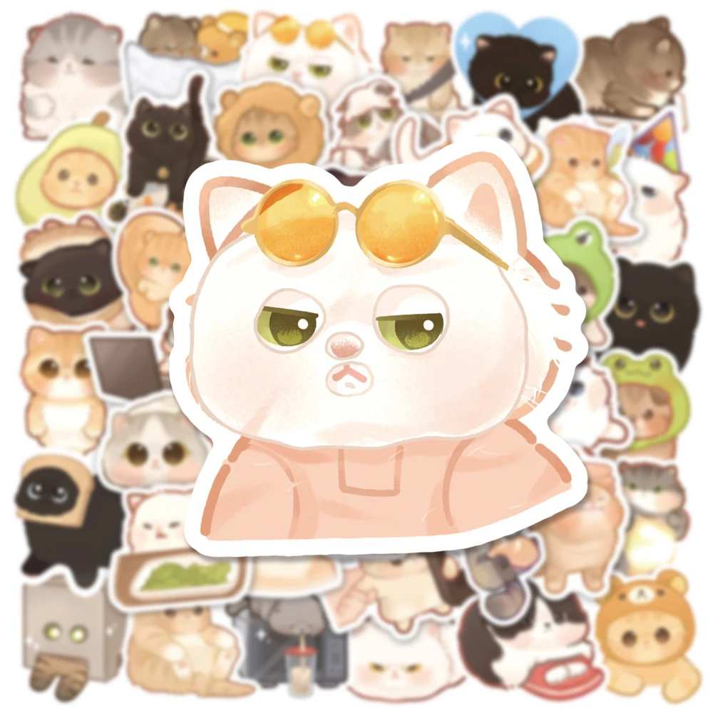 10/30/50PCS Kawaii Cat Stickers PVC Cartoon Cute Decals Toy Stationery Guitar Aesthetic Decorations School Supplies For Children