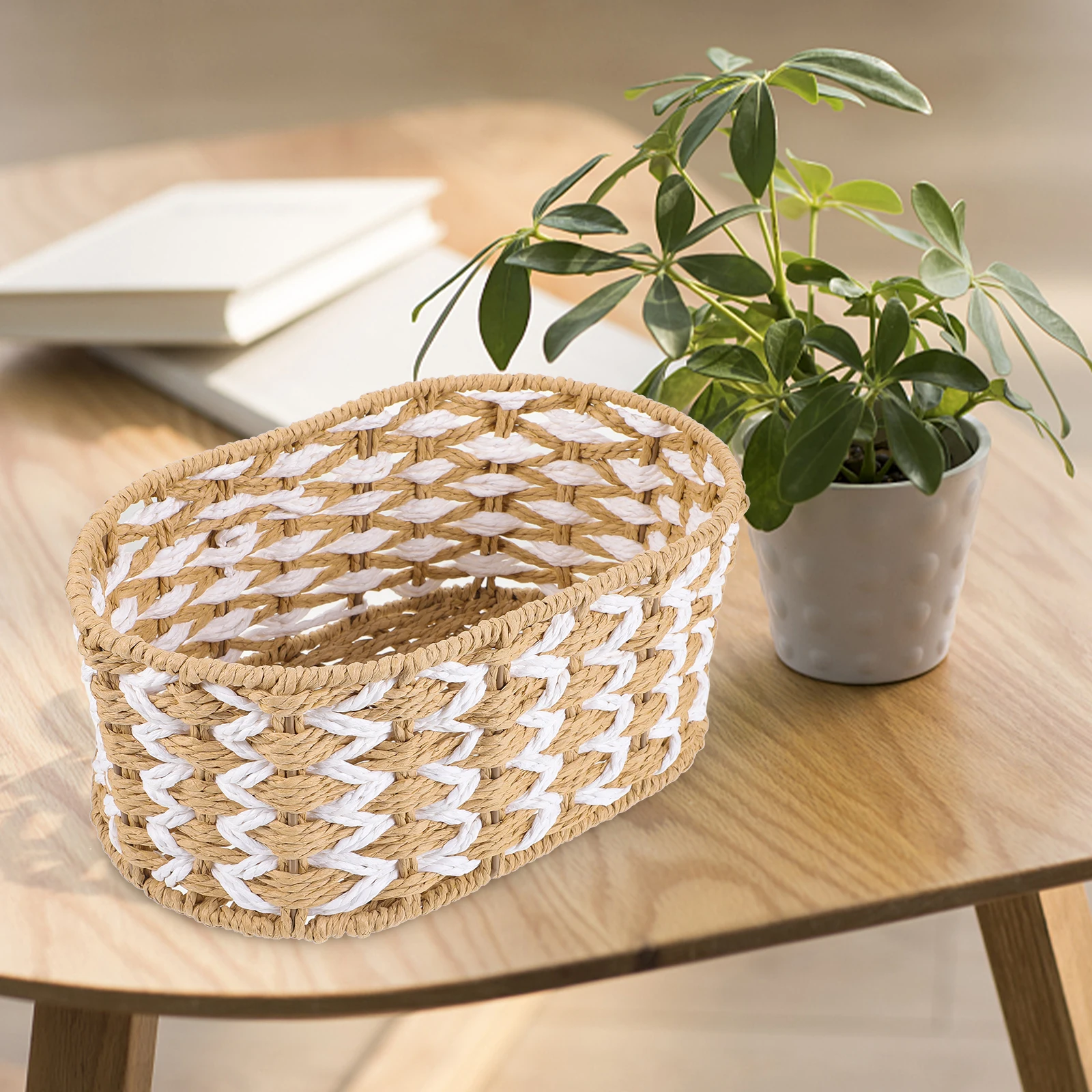 

1pcs Paper Rope Storage Baskets Desktop Organizer Woven Basket For Snacks Sundries Bedroom Decorative Home Accessories Rope