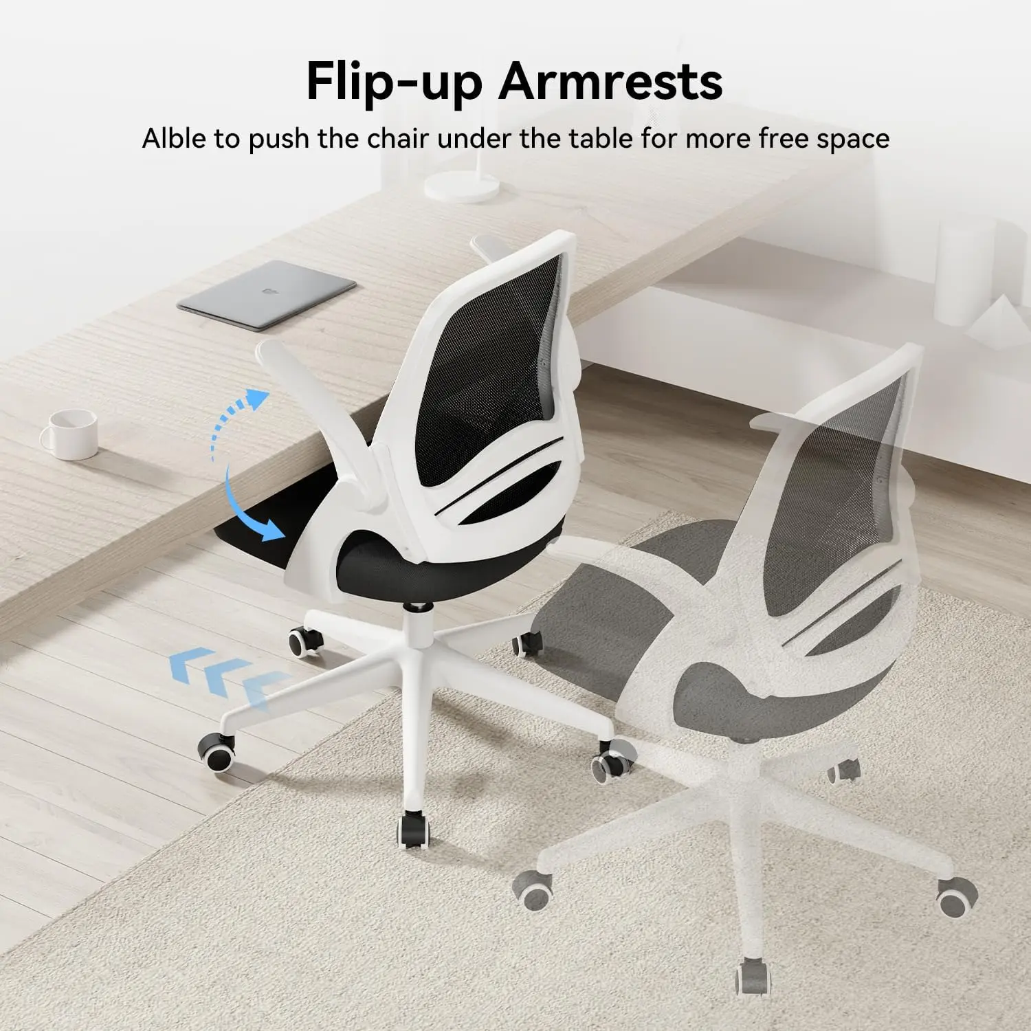 

Office Chair with Flip-Up Armrests, Desk Saddle Cushion, Ergonomic S-Shaped Backrest,