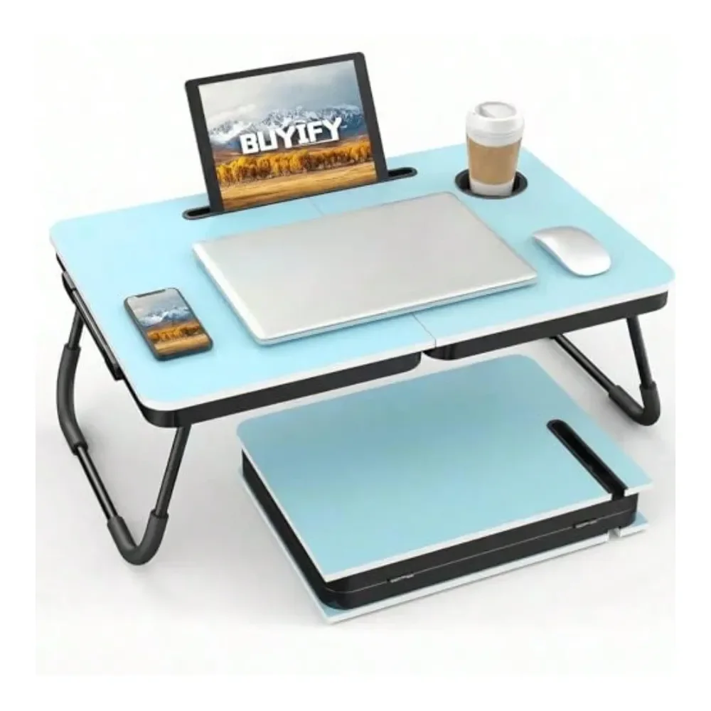 

Портативный столик-подставка для ноутбука на кровать/диван с подстаканником и слотом для планшета, большой столик-поднос для еды и работы