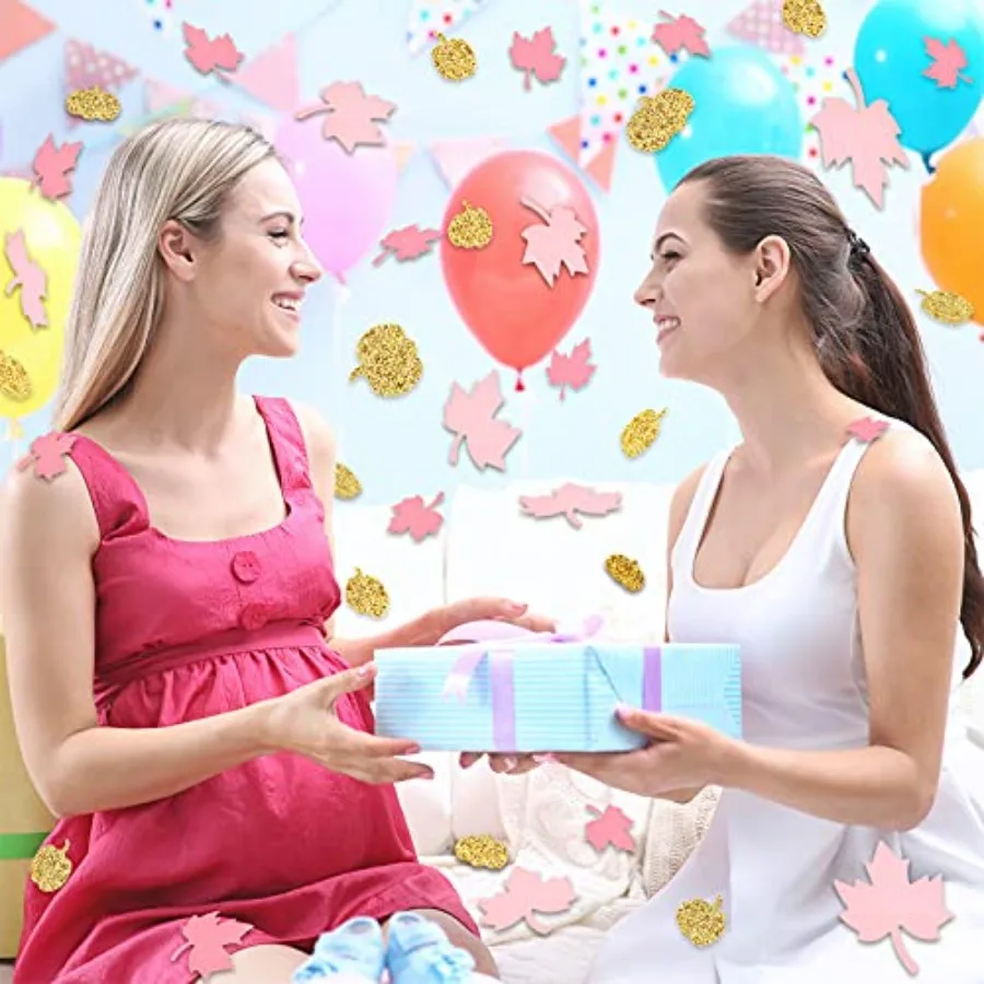 300 قطع الخريف الشكر اليقطين مابل ليف النثار الوردي والذهبي اليقطين النثار استحمام الطفل بريق اليقطين الزينة