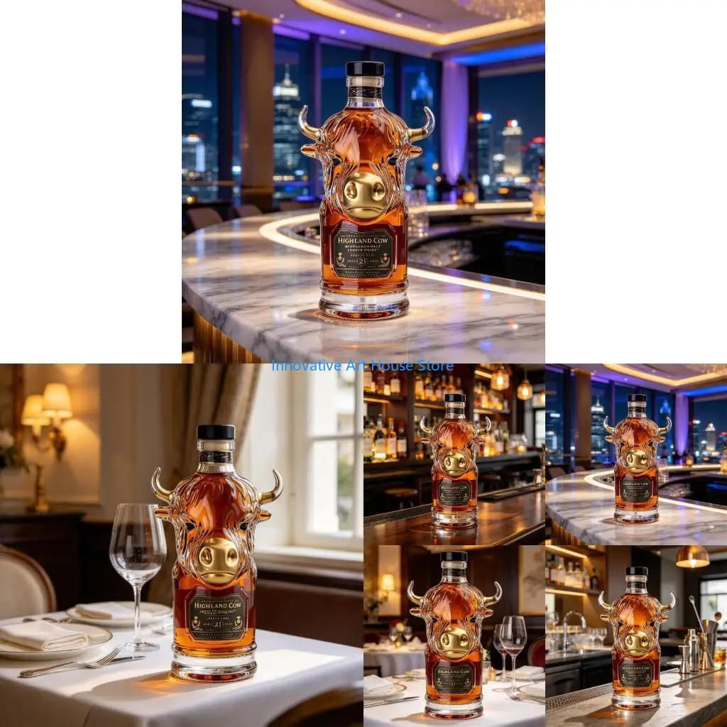 E1PC Animal profile glass liquor bottle with cover for cabinet display