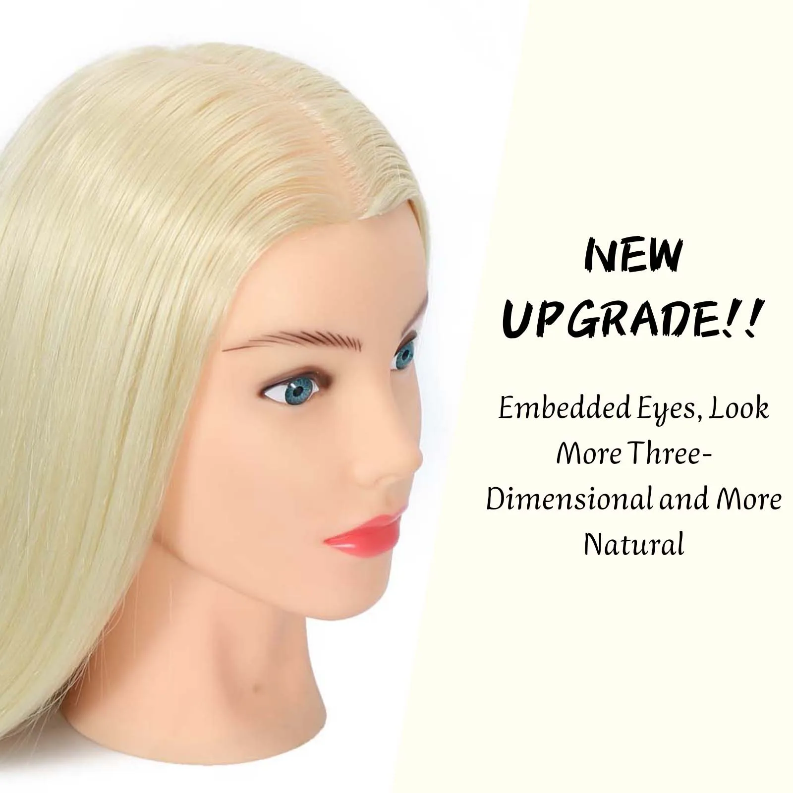 Tête de mannequin avec 70% de vrais cheveux, 24 pouces, coiffure blonde, cosmétologie, tête de pratique de formation