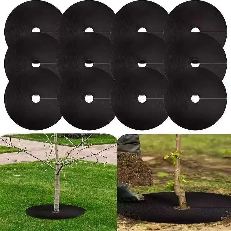 10PCS Weed Mat Non-Woven Tree Mulch Ring Tree Protector Mat Reusable Weed Barrier For Weed Control Root Protectio