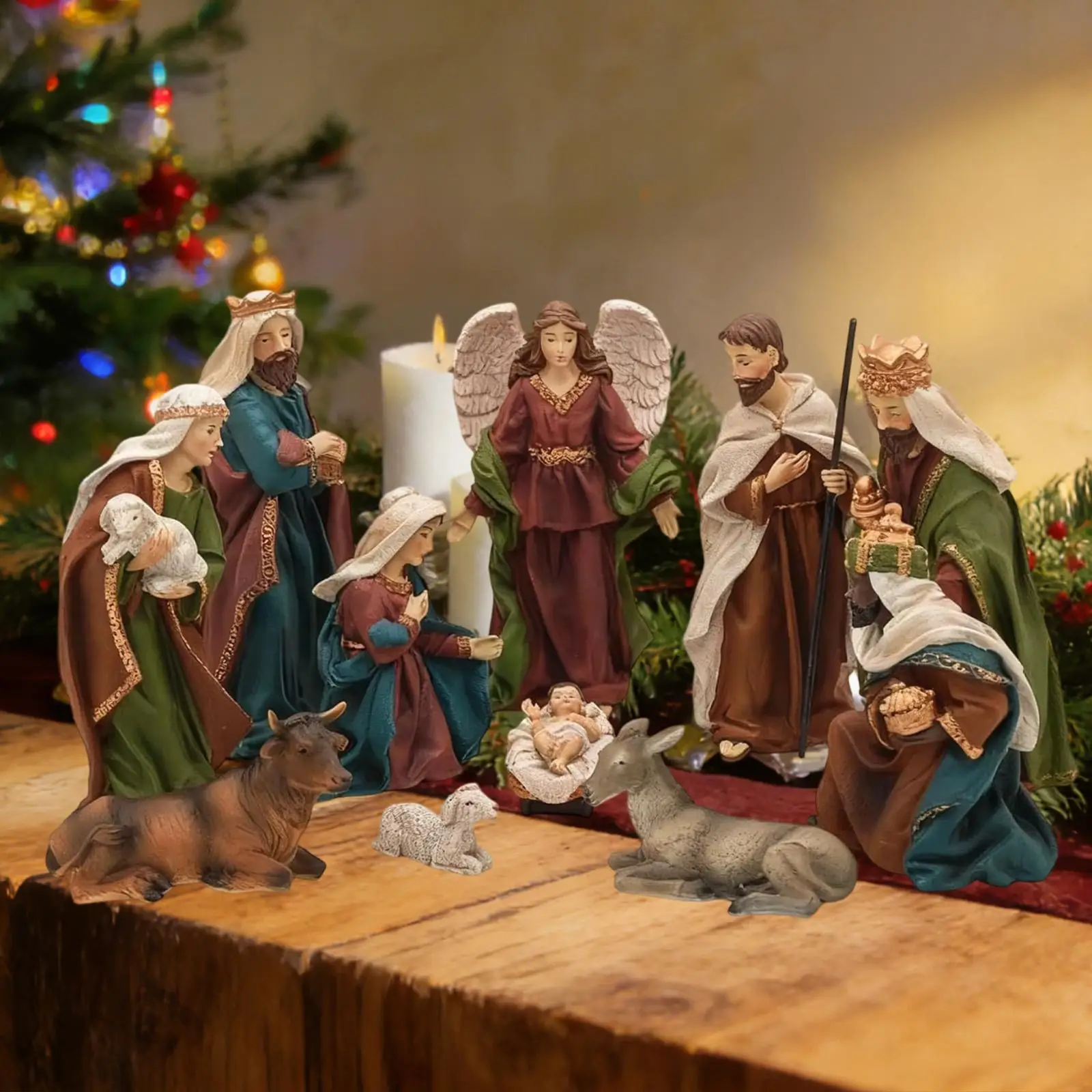 Weihnachtskrippen-Figurenset Jesus Krippe Heilige Familie Statue Harz-Figuren für Feiern