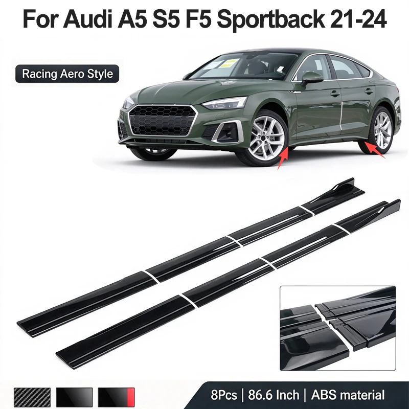 86.6Inch/2.2M Side Skirt Extension Lip For Audi A5 S5 F5 (B9.5) Sportback S-Line 2021-2024 2022 Racing Side Spoiler Car Body Kit