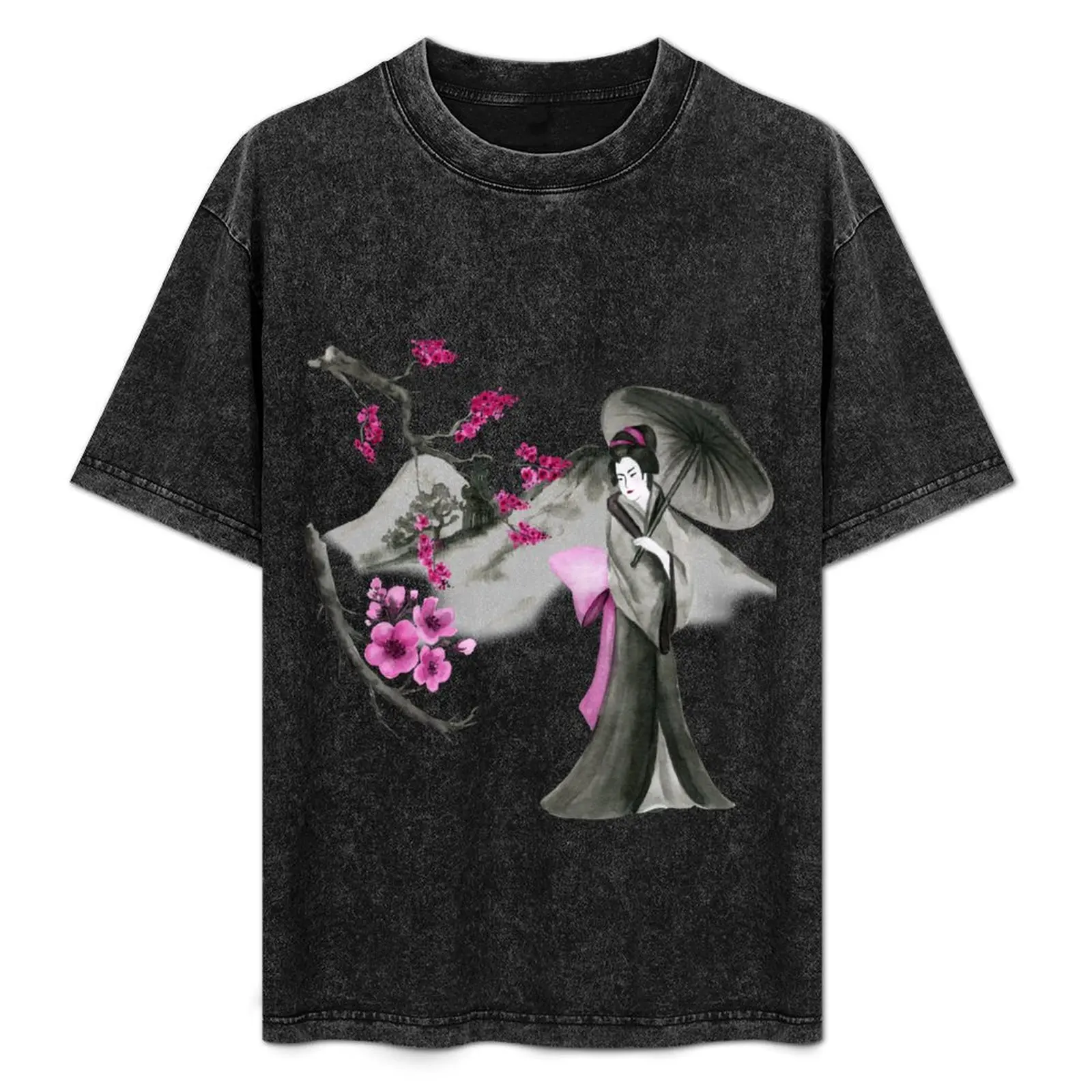 

Geisha and Sakura T-Shirt Casual Loose Daily Wear T-Shirt