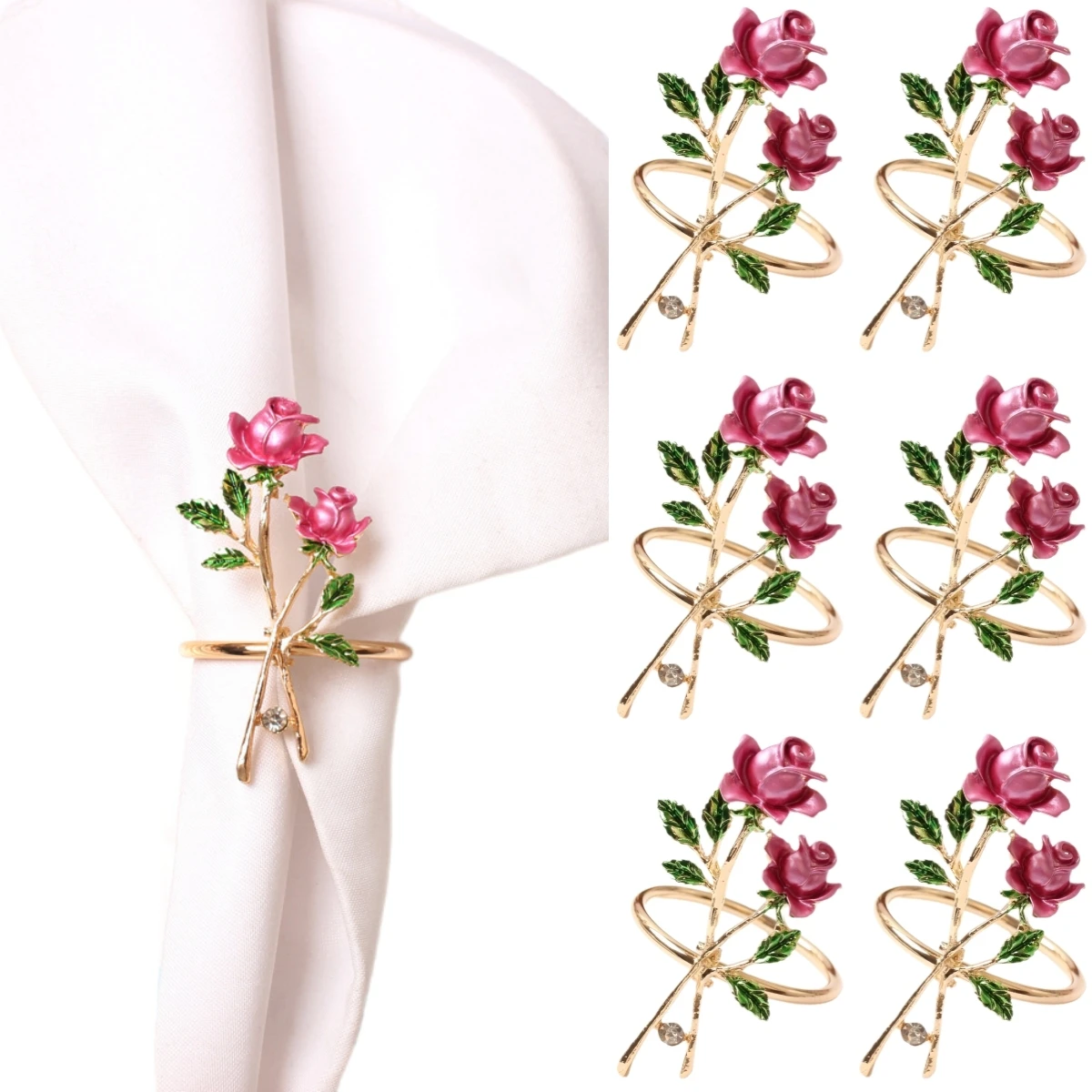 

6Pcs Napkin Rings Rose Flower Napkins Holder For Wedding Dining Table Decoration Home Napkin Rings 6.5x4cm Table Decorations