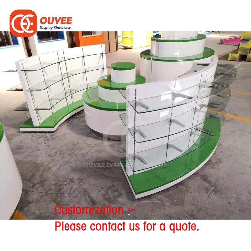 custom.High Quality Modern Pharmacy One Stop Service Medical Retail Space Sliding Door Display Tower