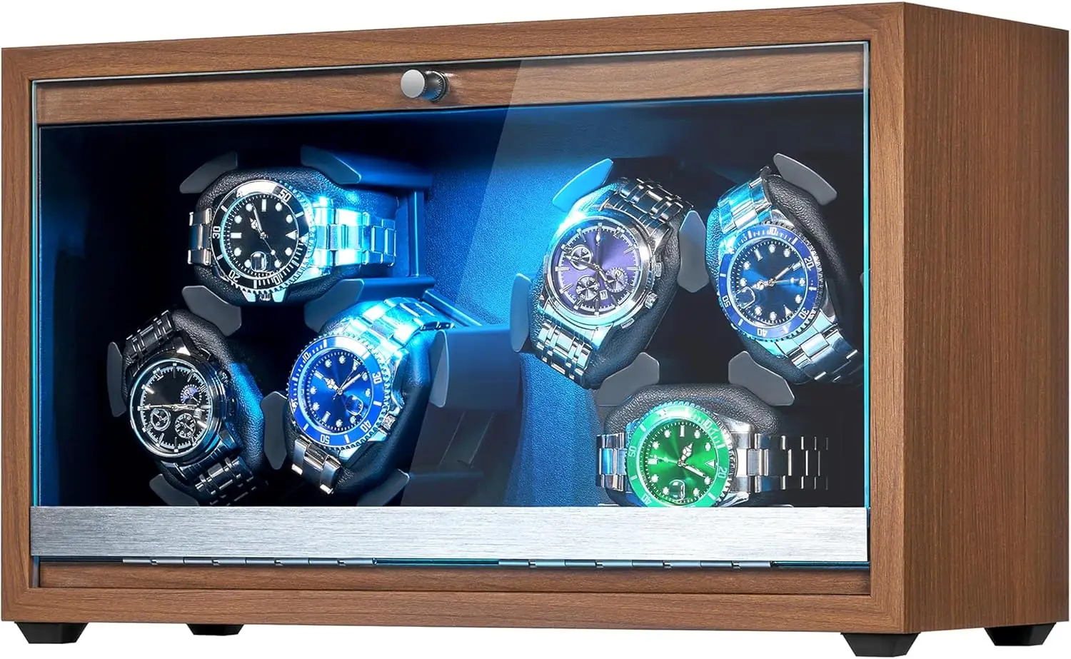 

Super Quiet Watch Winder Box with LED Light, 6 Slots, 4 Rotation Modes, Type-C Adapter for Automatic Watches
