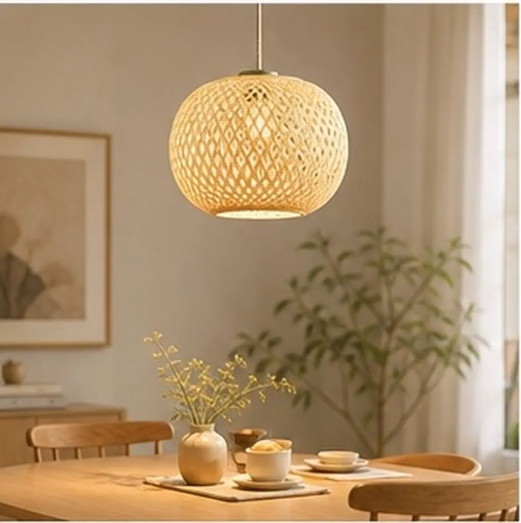 Premium Bamboo Lampshade Woven Ceiling Lamp Cover Chic Hanging Light Shade for Dining Room Living Room Chinese Style Decor