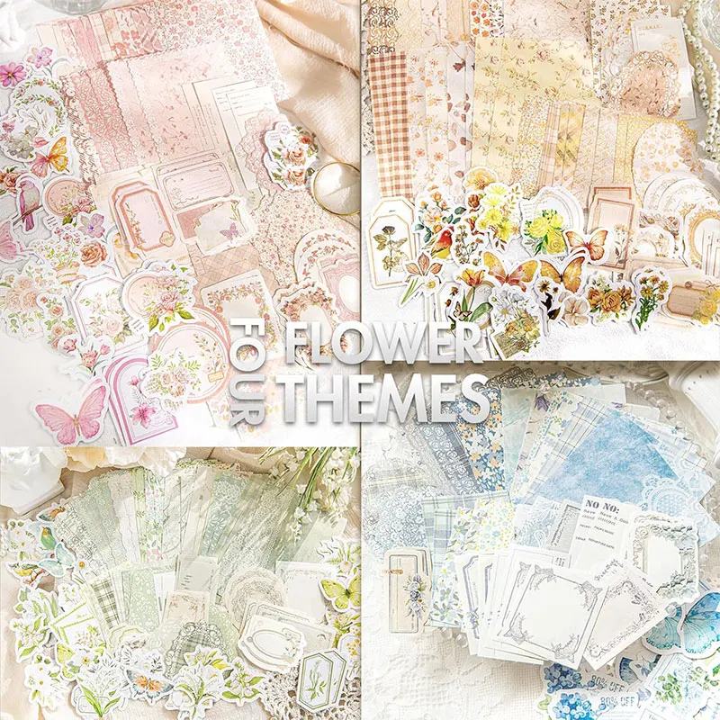 100/400 Vintage Blumen Scrapbook-Papier Bullet Journaling Aufkleber-Sets Retro Bastelzubehör Sortierte Utensilien Planer Collage Karten Album – Detail 2