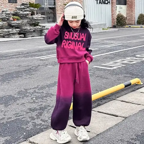 Spring Girls tracksuit Children set Cloth sport sweatshirt crop top and bottom Pants Suit Teens Kids korean 8 10 11 12 year