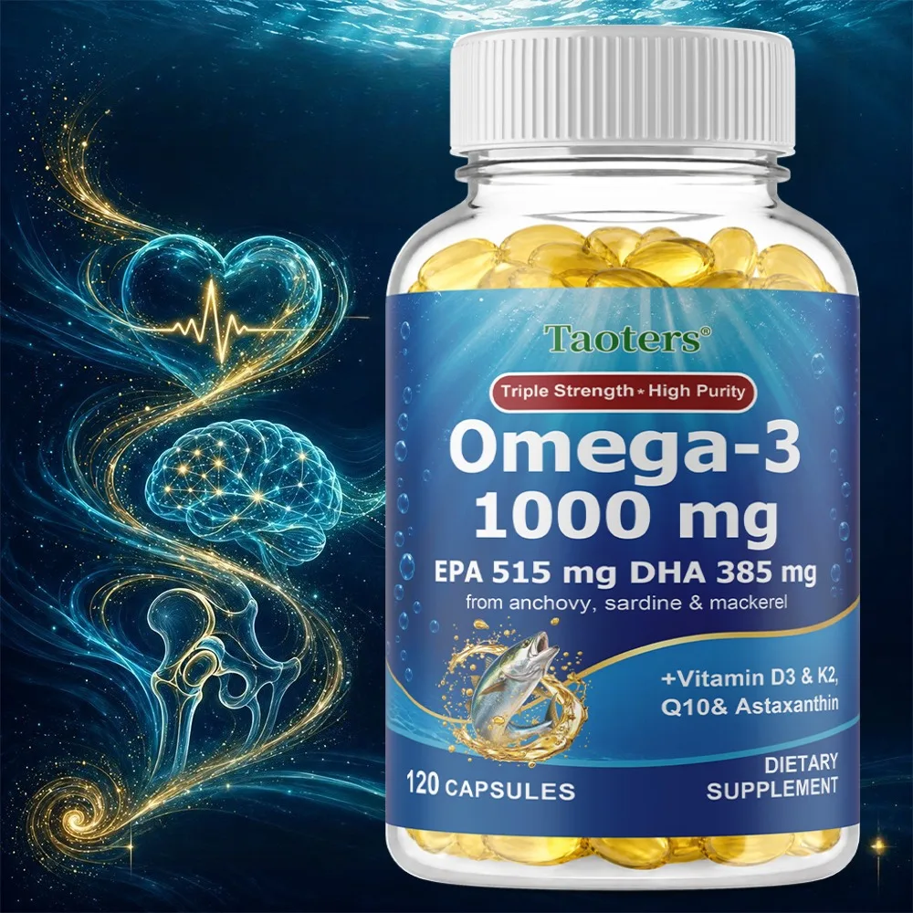 Omega-3 1000Mg with D3 K2 CoQ10, 120 Softgels, Heart, Brain and Joint Support, Fish Oil Supplement