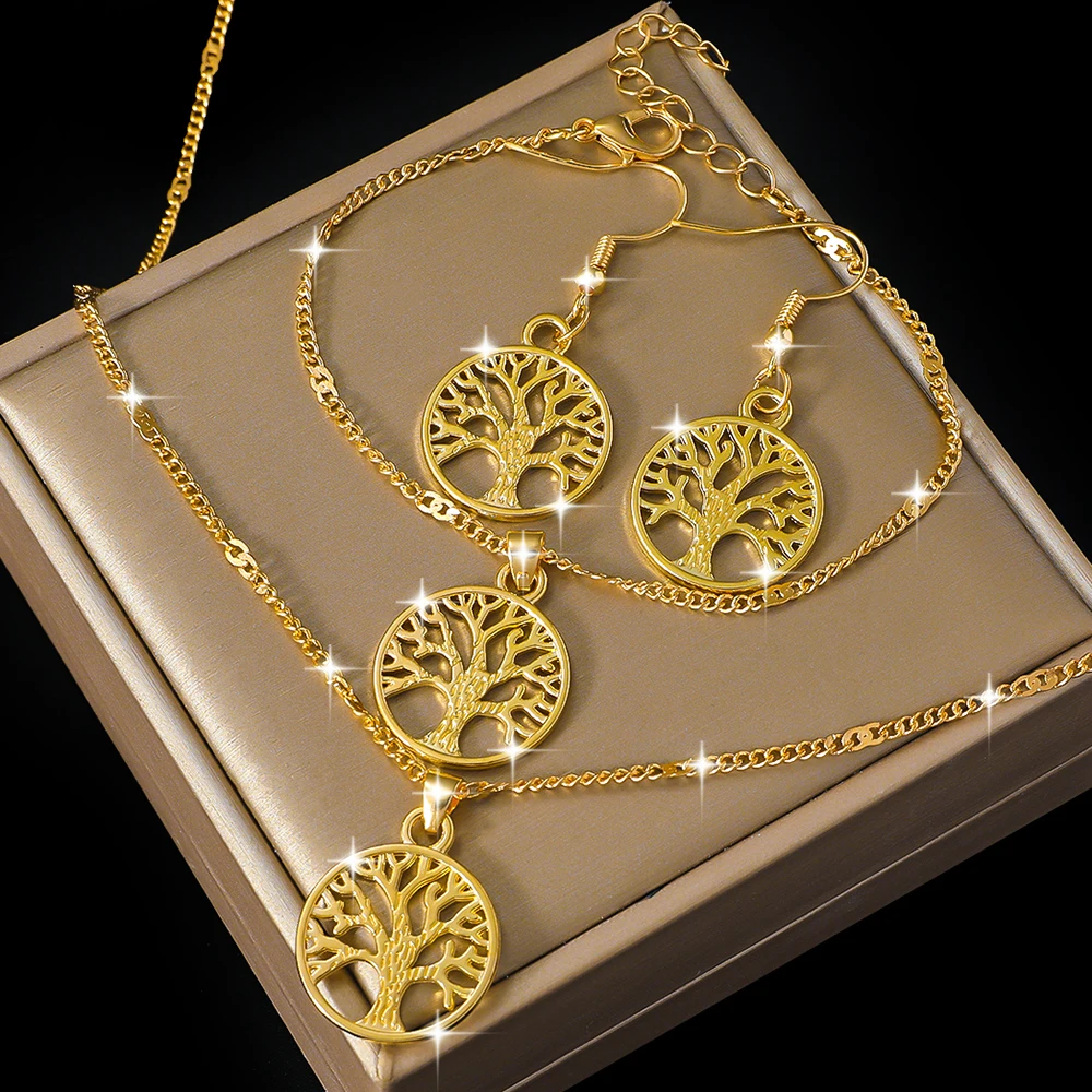 4pcs Tree of Life Jewelry Set for Women, Featuring a Fashionable, Simple, Elegant, and Exquisite Vintage Design