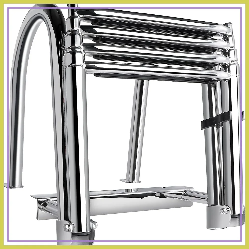 

4-Step Pontoon Boat Ladder, 316 Stainless Steel Folding Telescoping Inboard Ladder with Hand Railing and Extra Wide Steps