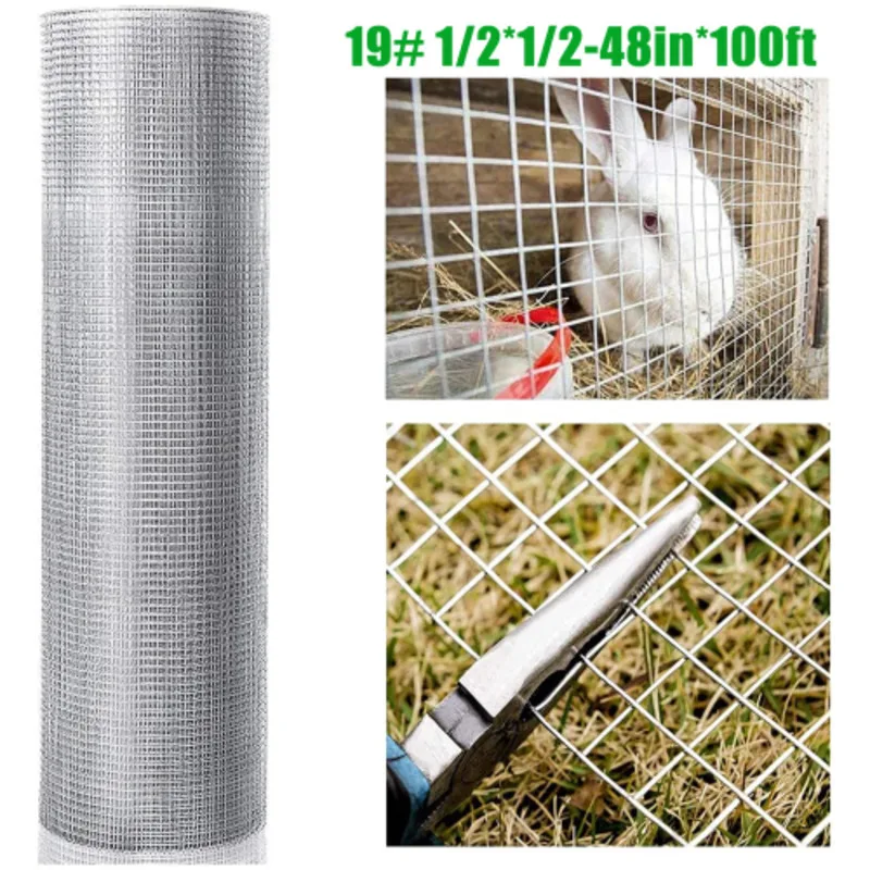 48Inx100ft 1/2 In 19 Gauge Hardware Cloth Welded Cage Mesh Rolls Square Chicken Wire Netting Raised Garden Rabbit Fence Snake