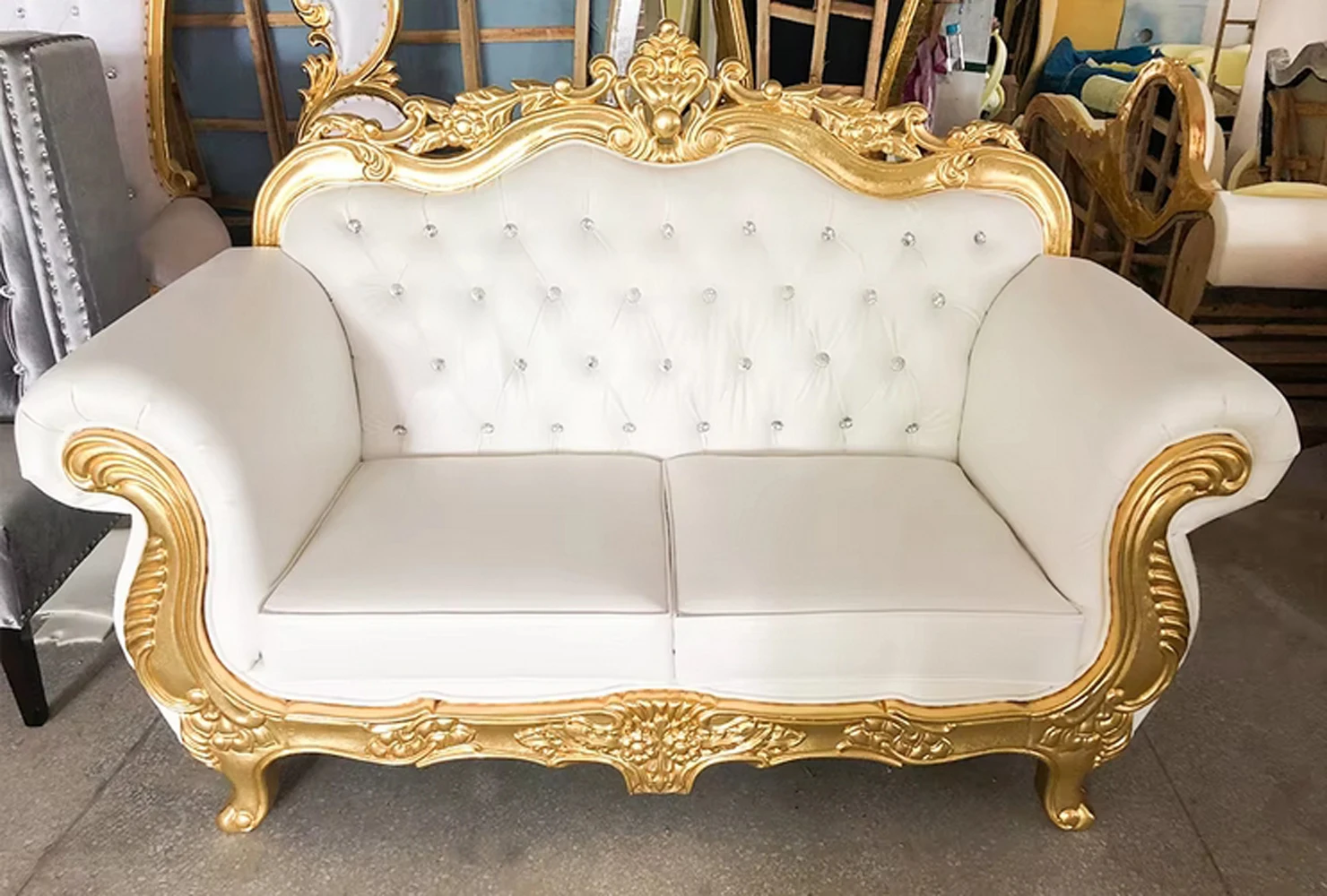 # Luxury White Gold Thrown Throne Chair Sofa For Royal Wedding Banquet Events - Two Seats Queen King Seat Quality Sale